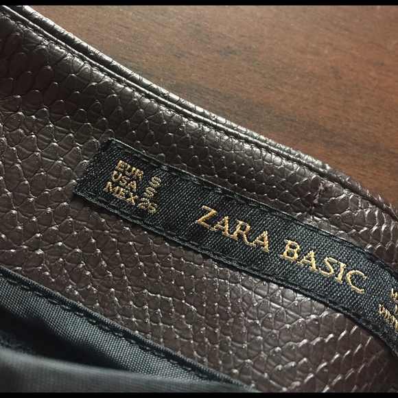 Zara basic snake skin leather brown pencil skirt s - Picture 3 of 5